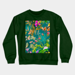 Cool tropical floral leaves botanical illustration, tropical plants,leaves and flowers, green turquoise leaves pattern Crewneck Sweatshirt